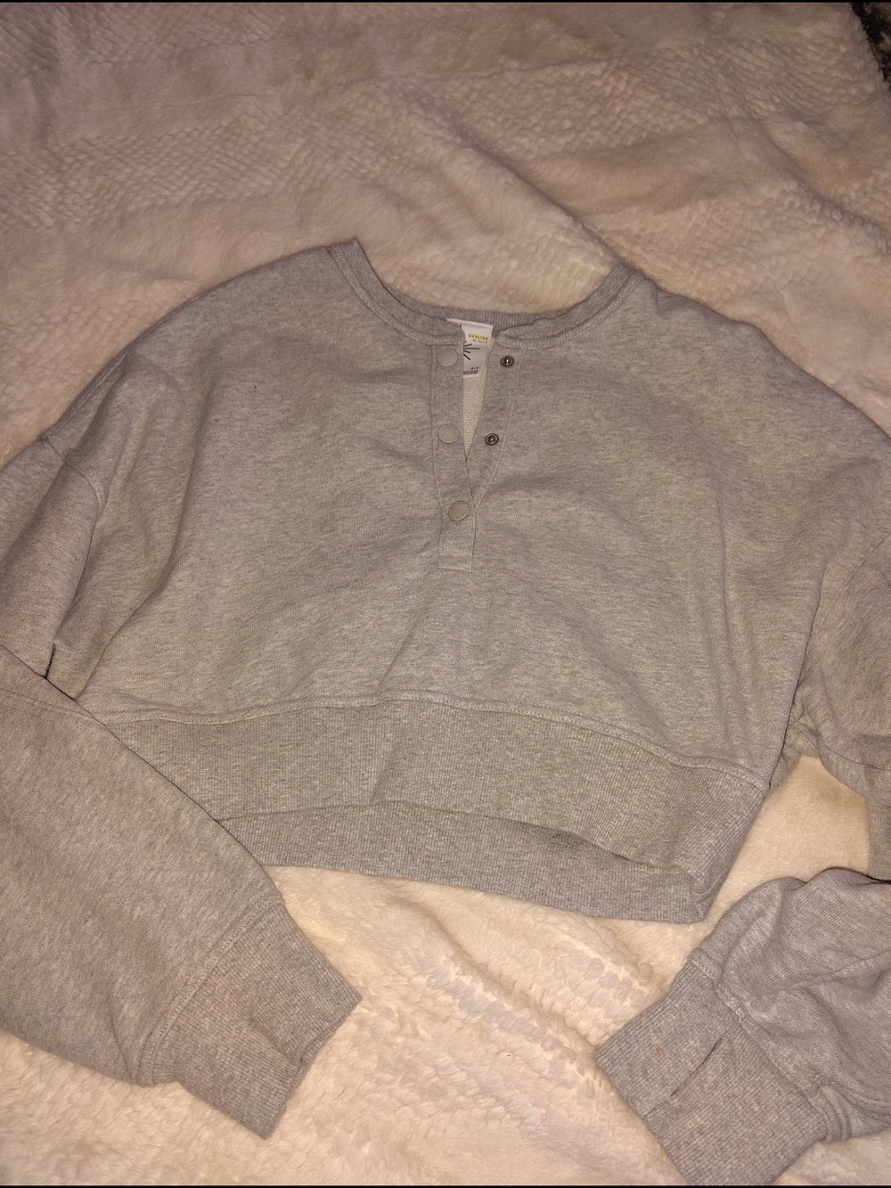 aerie Light Gray Cropped Henley Sweatshirt